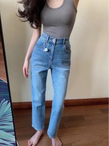 Quần Jeans Ống Thẳng Màu Sáng Cho Nữ Quần Jeans Dài Đến Mắt Cá Chân Cạp Cao Ôm Dáng Quần Jeans Thường Ngày Mùa Thu