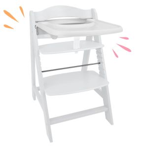 509 Crew Sky Baby High Chair in Sky Wooden Chair: White - Made of Hard German Beechwood Kids Furniture Adjustable Seat & Footrest Ages 3+ Up to 90kg