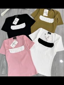 Áo thun nữ PHOM ÔM cổ U nhấn eo ( cổ U 2 màu )