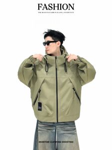Couples Workwear Style Hooded Jacket Loose Fit Outdoor Functional Multi-Pocket