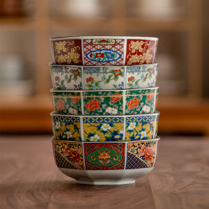 ชามซุปทรงแปดเหลี่ยมสไตล์ญี่ปุ่น ชามทานอาหารเช้า ชามผัดข้าว ชามผลไม้ ชามซุป ชามเซรามิก ชามลายดอกไม้ ชามลายดอกไม้