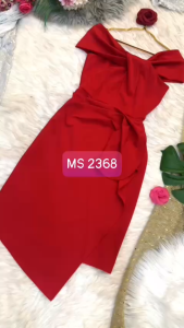 MyDu Shop | MS 2368 Đầm Ôm Dự Tiệc – Thun Trễ Vai Dún Bèo Eo Xẻ Lai Tôn Dáng