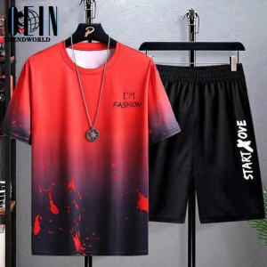 Summer Men Fashion Tracksuit Short Sleeve Two Piece Sets Mens Casual TshirtShorts Sets Harajuku Style Streetwear Sweatsuit