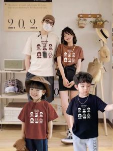 Different Parent-Child Clothes Summer a Family of Three Babies Family Portrait Western Style Parent-Child Pure Cotton Short Sleeve T-Shirt