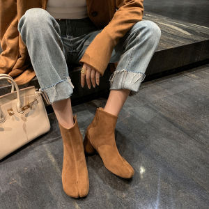 Luxury Short Tabi Boots with Magic Tape And Faux Suede Leather for Women High Heel Pig Hoof Short Boots Ninja Style Fashionable Winter Shoes