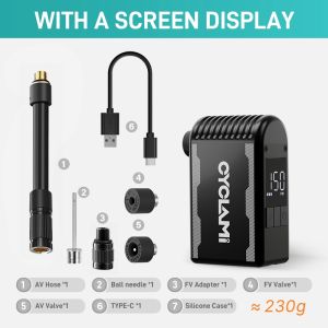 CYCLAMI A2 MAX Mini Portable Electric Pump for Bike Cordless Tire Inflator 150PSI Max 600mAh Battery with Screen Fast Charging