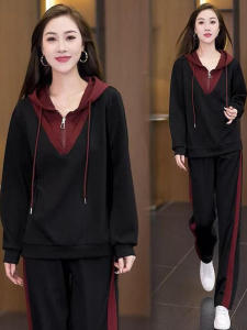 HUAXUNRAN | Casual Fashion Two-Piece Set Oversized Youthful Hooded Color Block Sweater
