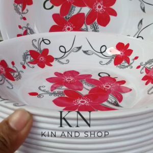 MELAMIN TEBAL ISI 12 PCS MOTIF BINTANG MERAH MEWAH 9 INCH MODEL CEKUNG PIRING LONTONG TEBAL