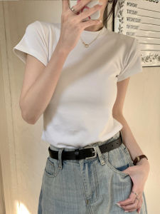 chaqi | Áo thun cotton tay ngắn dáng ôm mùa hè cho nữ thời trang công sở cổ tròn thường ngày đa năng