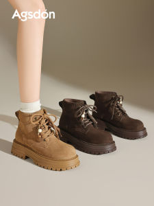 Agsdon | Thick Heel Winter Maida Brown Combat Boots
