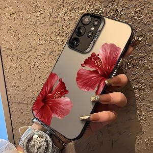 Red Hibiscus Floral Pattern Phone Case For Samsung Galaxy A73 A72 A71 A56 A55 A54 A53 A52 A51 A50 Gradient Color Silver Cover