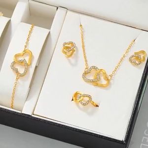 ✨ชุดเครื่องประดับเครื่องประดับพลอยเทียมต่างหูสร้อยคอตกแต่งรูปหัวใจชุดเครื่องประดับผู้หญิงของขวัญเทศกาลกล่องของขวัญฟรี