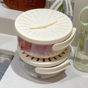 Multi-Functional Drain Basket Foldable Kitchen Vegetable Fruit Washing Bowl with Lid Creative -Keeping Fruit Basket Tray