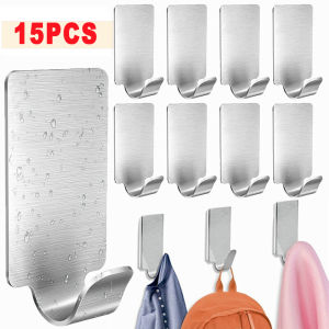 15PCS Stainless Steel Hook Self Adhesive Wall Hooks Bag Clothes Holder Bathroom Towel Hanger Hanging Hooks Door Hanger Kitchen Accessories