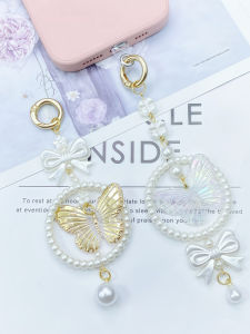Creative Butterfly Knot Imitation Pearl Keychain Mobile Phone Case Universal Hanging Decoration Bag Accessories