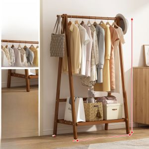 Indoor Simple Modern Style Wardrobe Rack Clothes Drying Pole Free-Standing Hanging Closet Organizer Bamboo Material Home Use