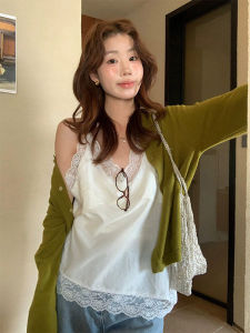 French Style Lace Camisole Blouse V-Neck White Slimming Loose