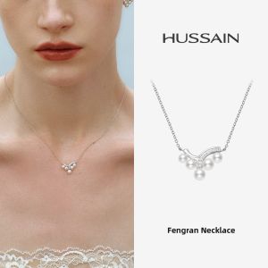 HUSSAIN | Elegant Design Clavicle Pearl Necklace Silver Accessory