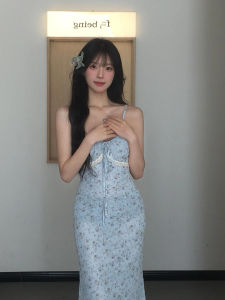 STAZF7 French V-neck Floral Lace Splice Summer Vacation Long Dress Womens plus Size Midi Skirt Style Commute Korean Version