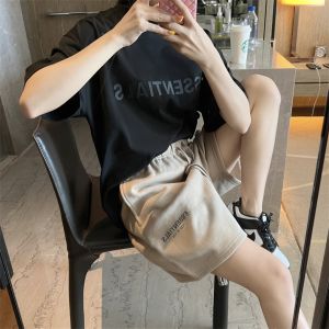 Essentials Cotton Blend Shorts for Men and Women Casual Sporty Fog Design Reflective Drawstring Waist High Street Style