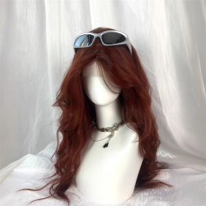 Womens Full Head Cover Wig Caramel Red Brown Long Curling Hair Natural Style Fashionable Water Wave Texture High Temperature Silk