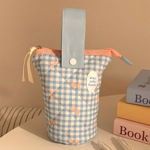 Cute Bows Pencil Case Good-looking Ins Style Junior High School Girl 2024 New Arrival Large Capacity Japanese Style Multifunctional Standing Pen Holder Girl Canvas Stationery Storage Box High School Pupils Pencil Box