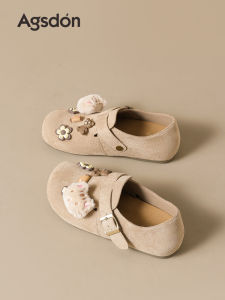 Agsdon Womens Full Wrap on Slip-On Flat Bottom Birkenstock Shoes Cute Fashionable Casual PVC Lined Soft Heel Autumn New