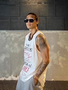 DAVID&ME | Letter Print Loose Sleeveless Shirt For Men Summer Fitness Training