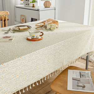Small Daisy Cotton Floral Tablecloth with TasselsTea Table DecorationRectangle Table Cover For Kitchen Wedding Dining Room