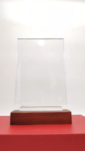 1PC l Premium Crystal Glass Plaque Award Trophy l 24CM Height l With Solid Wood Base l 620-11