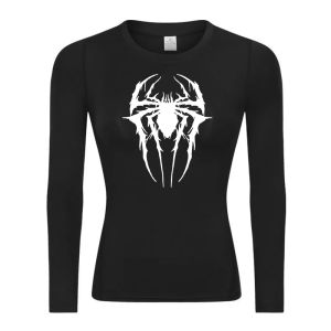Spider Print Long Sleeve Compression Shirt for Women Athletic Yoga Running T-Shirt Spring Fall Gym Workout Fitness Baselayers