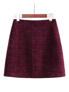 Shiny Sequin Thick Tweed A-Line Mini Skirt Womens Autumn Winter plus Size High Waist Slimming Bodycon Short Skirt Commute Style