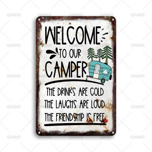 Vintage Camping Quote Metal Tin Sign This Is My Happy Place Retro Wall Art Decor for Camper Cabin Bar Man Cave Plaque Poster