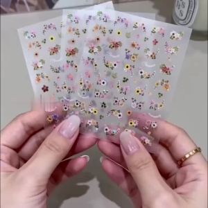 1Pcs 5D Embossed White Yellow Daisy Nail Stickers Pastel Cherry Blossom Clover Nails Decals Spring Wildflower Manicure Sliders 2