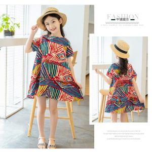 Dress Anak Perempuan AZEETA Katun Lengan Pendek Model Retro Musim Panas Import