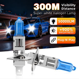 2Pcs H1 Super Bright 6000K White Halogen Bulb Headlight 50000LM 100W Mini Fog Lamp Driving Light Plug And Play For Car Truck
