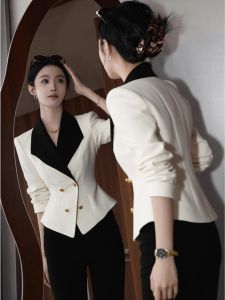 DANTING | French Chic White Patchwork Blazer for Women