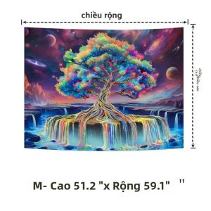 VIKAMA Neon Cây Sự Sống Tấm Thảm Galaxy Thác Nước Treo Tường Trang Trí Ảo Giác Cho Phòng Ngủ Ký Túc Xá Phòng Esports Sợi Polyester
