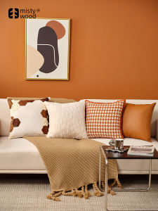 Luxurious Orange Leather Sofa Pillow Cover Modern Simplicity French Style Living Room Decorative Cushion Case Square Plush Material