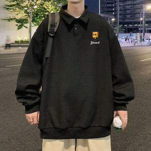 Heavy Weight Polo Collar Sweatshirt Mens Spring and Autumn American Fashion Brand Loose Teen Casual Couple Top without Hood Outwear