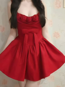 CHANGTONG | Retro Sweet Floral Bow Spaghetti Strap Dress