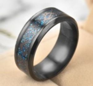Stainless Steel Celtic Dragon Ring Inlay Red Green Black Carbon Fiber Ring Wedding Band Charm for Men Jewelry Gifts