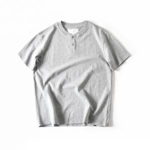 New American Style Heavyweight Pure Cotton Solid Color Casual Loose Henry Collar Short Sleeve T Shirt Men Summer Black White Half Sleeve