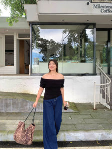 LinDaXiao ฤดูร้อน หลากหลาย ขากว้าง เดนิม กางเกงยีนส์ พลัสไซส์ สําหรับผู้หญิง Blue Retro หลวม Fit ลำลอง กางเกงขายาว สําหรับ พลัสไซส์ ผู้หญิง