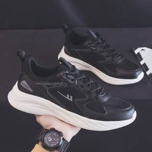 Black Mens Casual Shoes Breathable Soft Bottom Sports Shoes Autumn New Style Pure Black Mesh Shoes Comfortable All-Season Wear