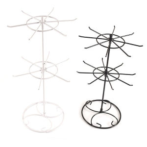 2-Layer 360 Rotation Rotating Rack Metal Stand With Hooks for Necklace Jewelry Keychain Toy Display