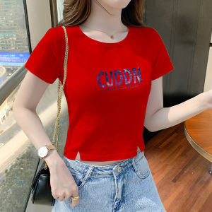 White Short Sleeve T-Shirt Womens Summer Design Slim Fit High Waist Short Style Belly Show Half Sleeve Top Cotton Polyester Blend