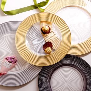 Luxurious European Gold Glass Western Dinner Plate Home Use Steak Plate Mat Fruit Dessert Plate Restaurant Display Sample Room