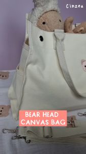 Korean Baby Diaper Tote Bag Multi Functional Large Capacity Canvas Maternity Mommy Bag Bear Embroidery Bag Organizer
