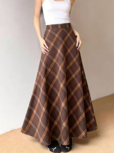 MANMI | High Waist Slimming Tweed Plaid Skirt Vintage Style Wide Swing